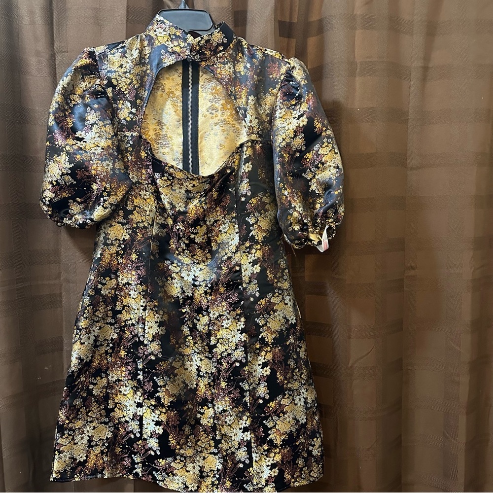 Missguided Black and Gold Floral Mini Dress